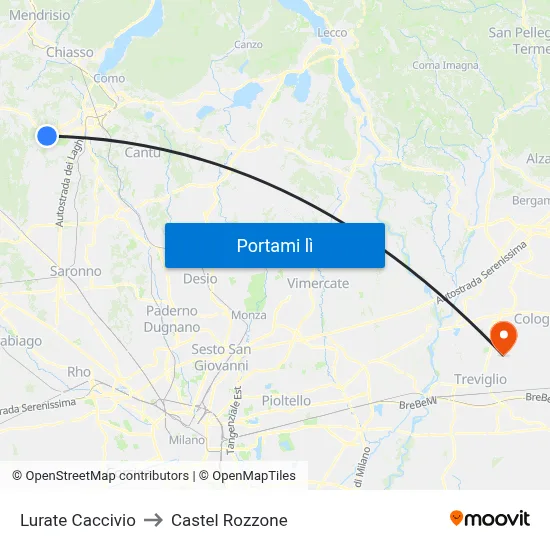 Lurate Caccivio to Castel Rozzone map