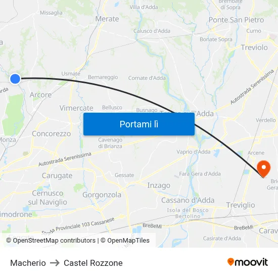Macherio to Castel Rozzone map