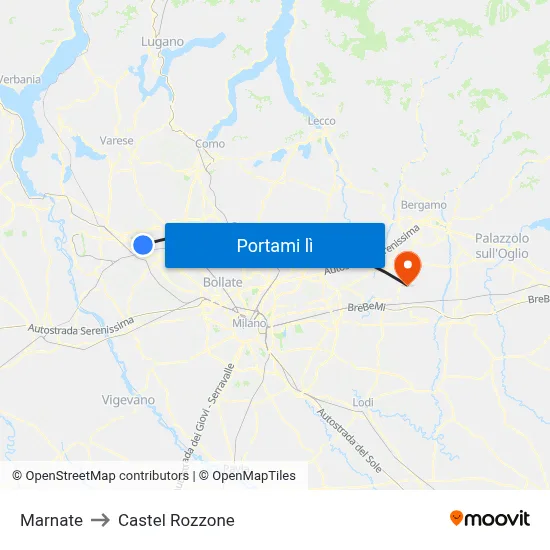 Marnate to Castel Rozzone map