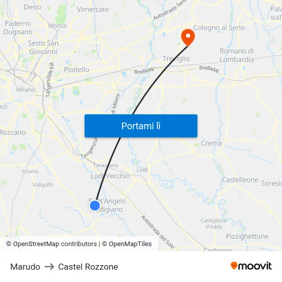 Marudo to Castel Rozzone map
