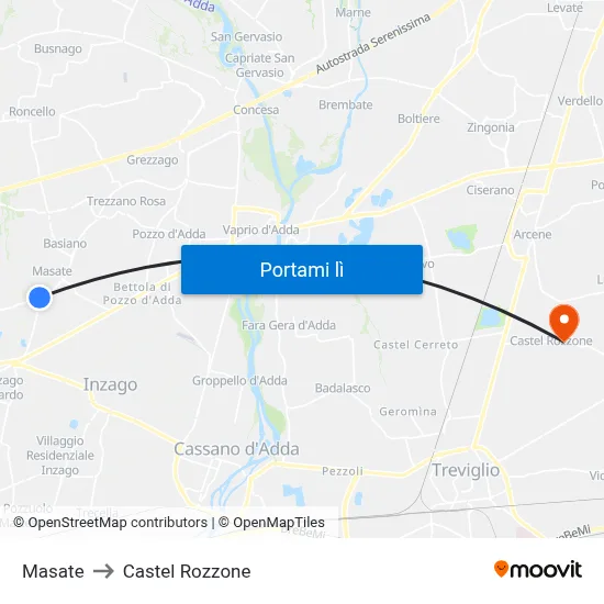 Masate to Castel Rozzone map