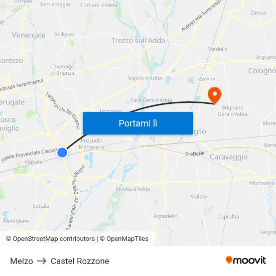 Melzo to Castel Rozzone map