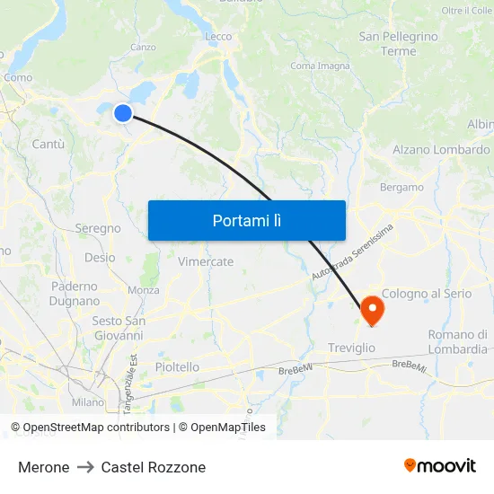 Merone to Castel Rozzone map