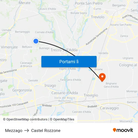 Mezzago to Castel Rozzone map