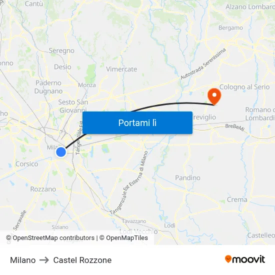 Milano to Castel Rozzone map