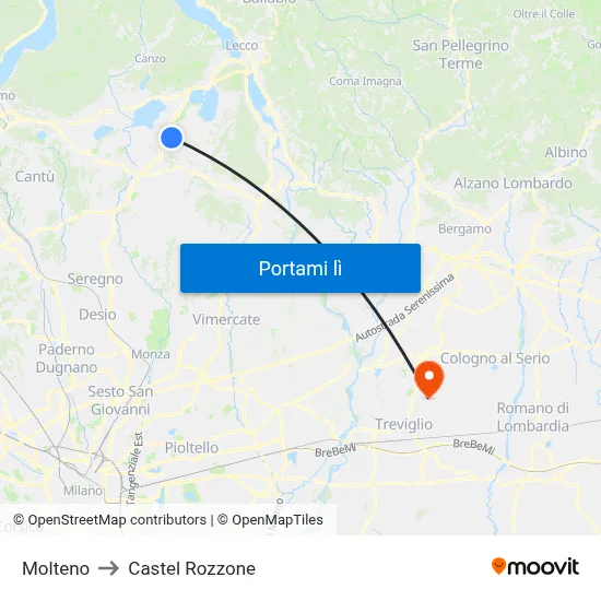 Molteno to Castel Rozzone map