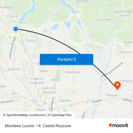 Montano Lucino to Castel Rozzone map