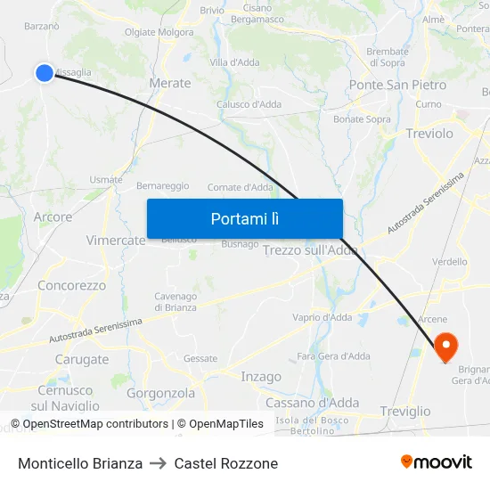 Monticello Brianza to Castel Rozzone map