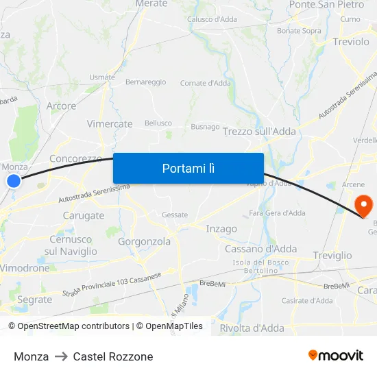Monza to Castel Rozzone map
