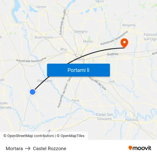 Mortara to Castel Rozzone map