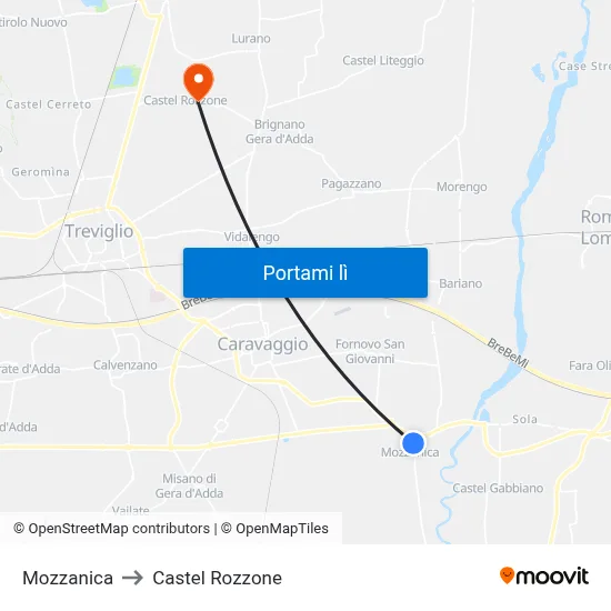 Mozzanica to Castel Rozzone map