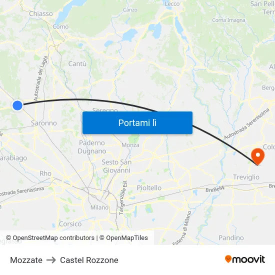 Mozzate to Castel Rozzone map