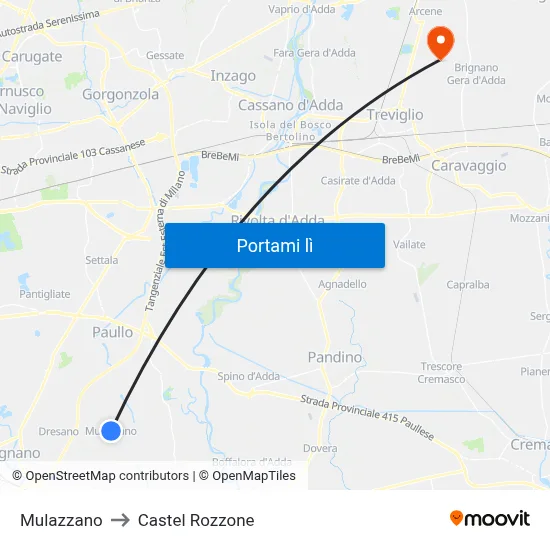 Mulazzano to Castel Rozzone map