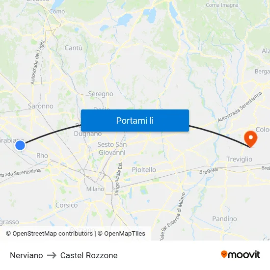 Nerviano to Castel Rozzone map