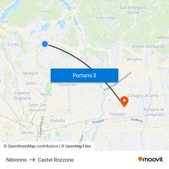 Nibionno to Castel Rozzone map