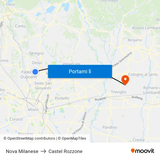 Nova Milanese to Castel Rozzone map