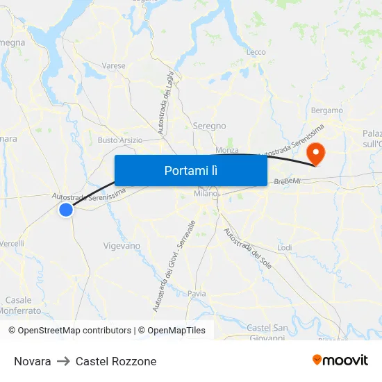 Novara to Castel Rozzone map