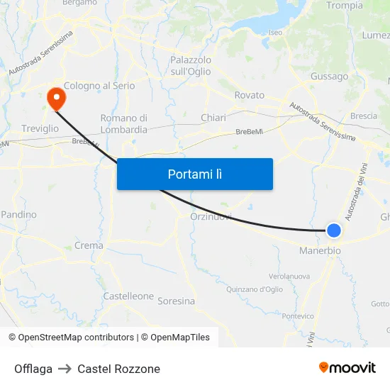 Offlaga to Castel Rozzone map
