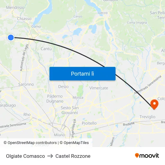 Olgiate Comasco to Castel Rozzone map