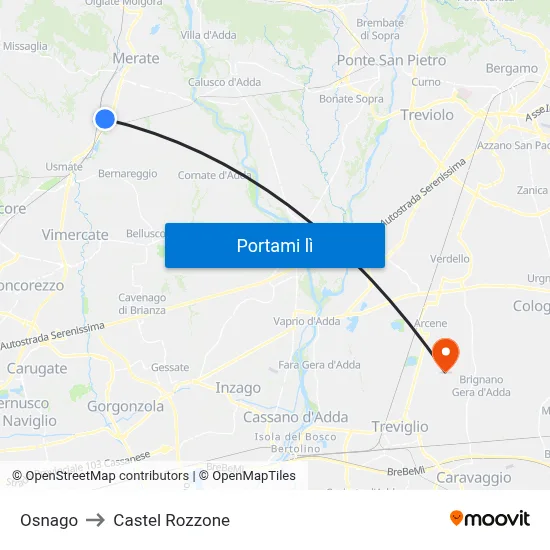 Osnago to Castel Rozzone map