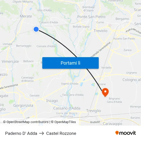 Paderno D' Adda to Castel Rozzone map