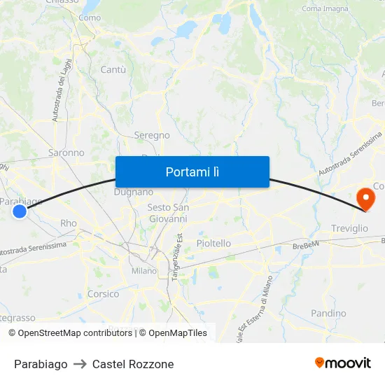 Parabiago to Castel Rozzone map