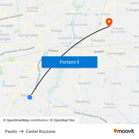 Paullo to Castel Rozzone map