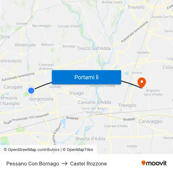 Pessano Con Bornago to Castel Rozzone map