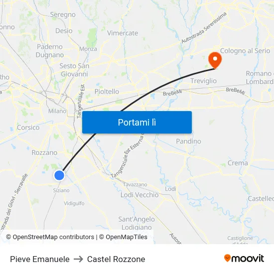 Pieve Emanuele to Castel Rozzone map