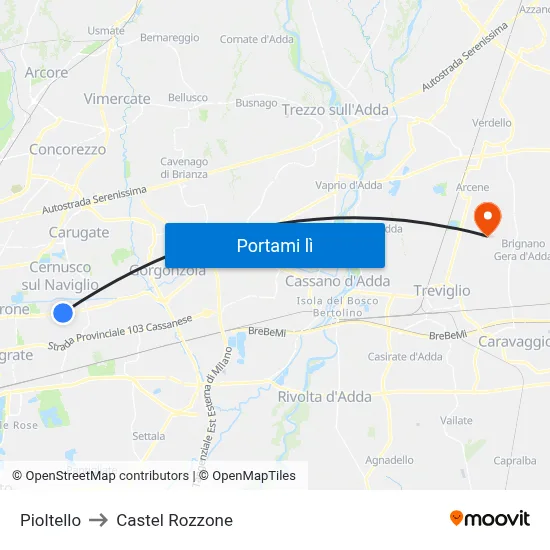 Pioltello to Castel Rozzone map