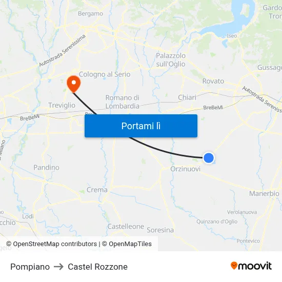 Pompiano to Castel Rozzone map