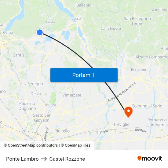 Ponte Lambro to Castel Rozzone map