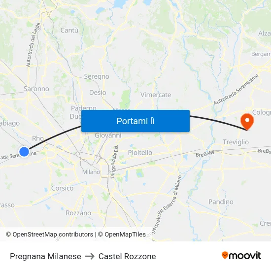 Pregnana Milanese to Castel Rozzone map
