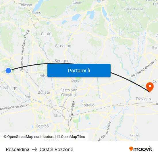 Rescaldina to Castel Rozzone map