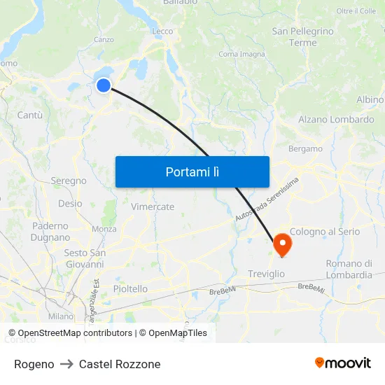 Rogeno to Castel Rozzone map