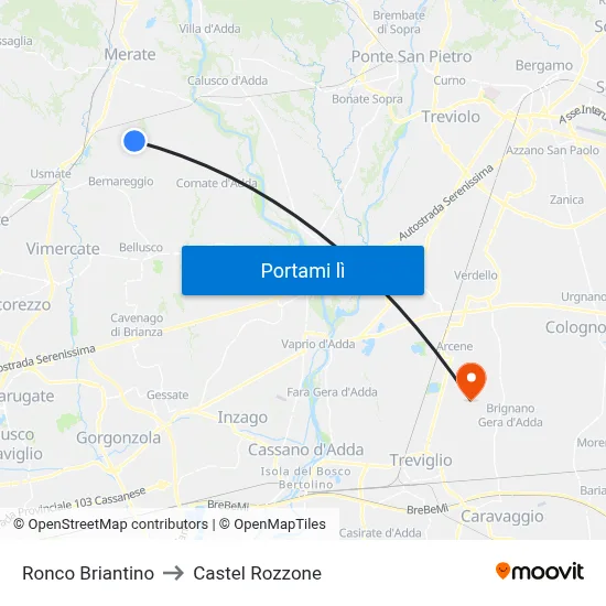 Ronco Briantino to Castel Rozzone map
