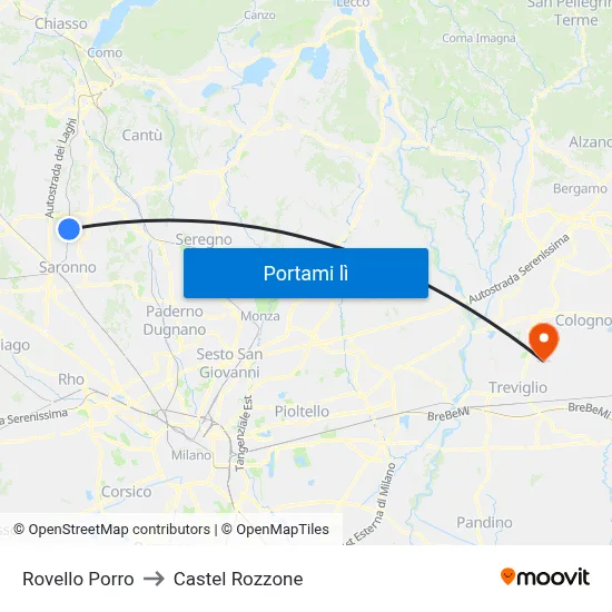 Rovello Porro to Castel Rozzone map