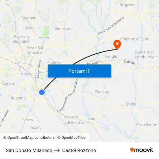 San Donato Milanese to Castel Rozzone map