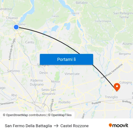 San Fermo Della Battaglia to Castel Rozzone map