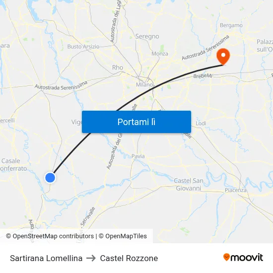Sartirana Lomellina to Castel Rozzone map