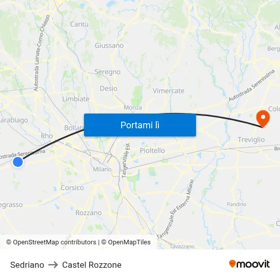 Sedriano to Castel Rozzone map