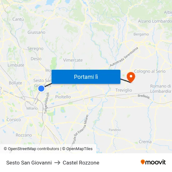Sesto San Giovanni to Castel Rozzone map