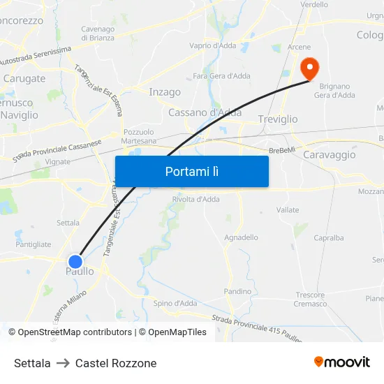 Settala to Castel Rozzone map