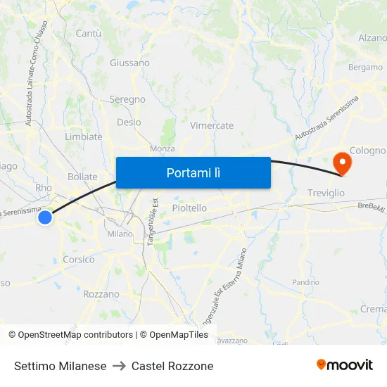 Settimo Milanese to Castel Rozzone map