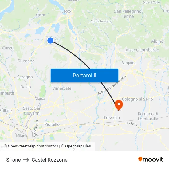 Sirone to Castel Rozzone map