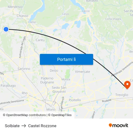 Solbiate to Castel Rozzone map