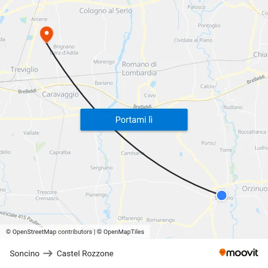 Soncino to Castel Rozzone map