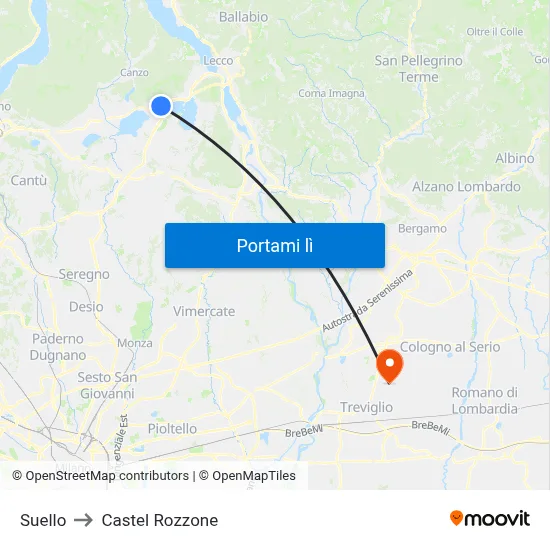 Suello to Castel Rozzone map