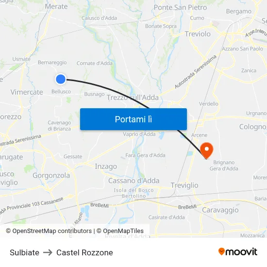 Sulbiate to Castel Rozzone map