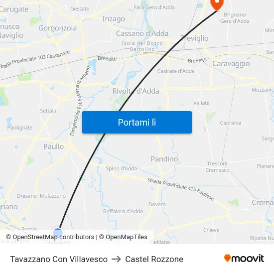 Tavazzano Con Villavesco to Castel Rozzone map